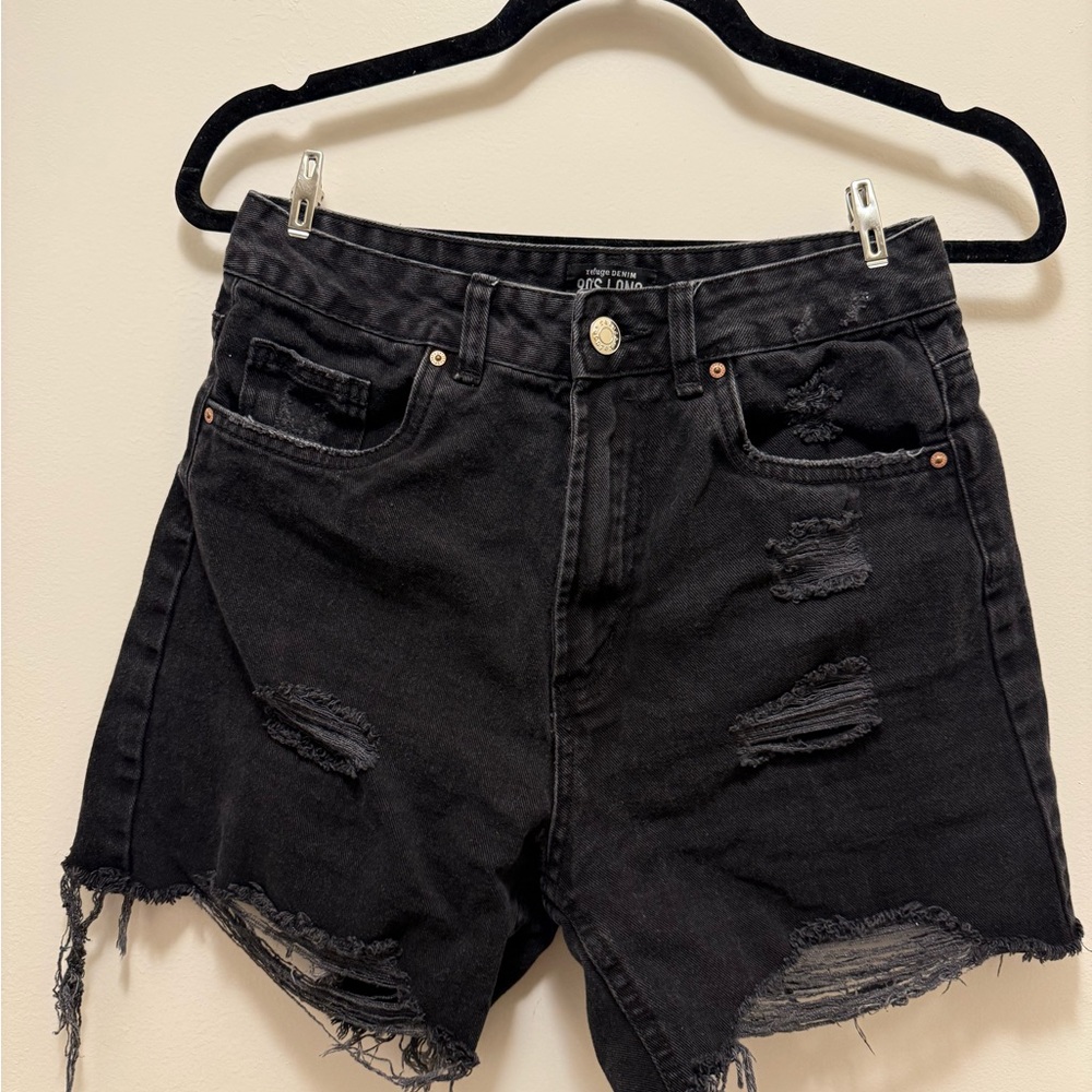 Refuge Black Distressed Jean Shorts